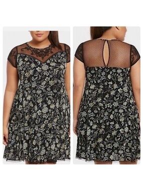 torrid Black Floral Lace Yoke Mini Dress